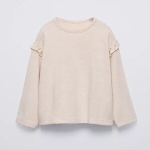 ZARA Baby Knit Ruffle Shoulder Crew Neck Pullover Sweater Cream Size 12-18M